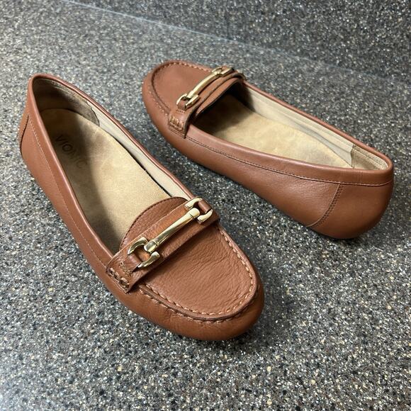 Vionic Tan Leather Flats Shoe Womens Sz 9 Horsebit Slip On Comfort Casual Loafer - Picture 4 of 11